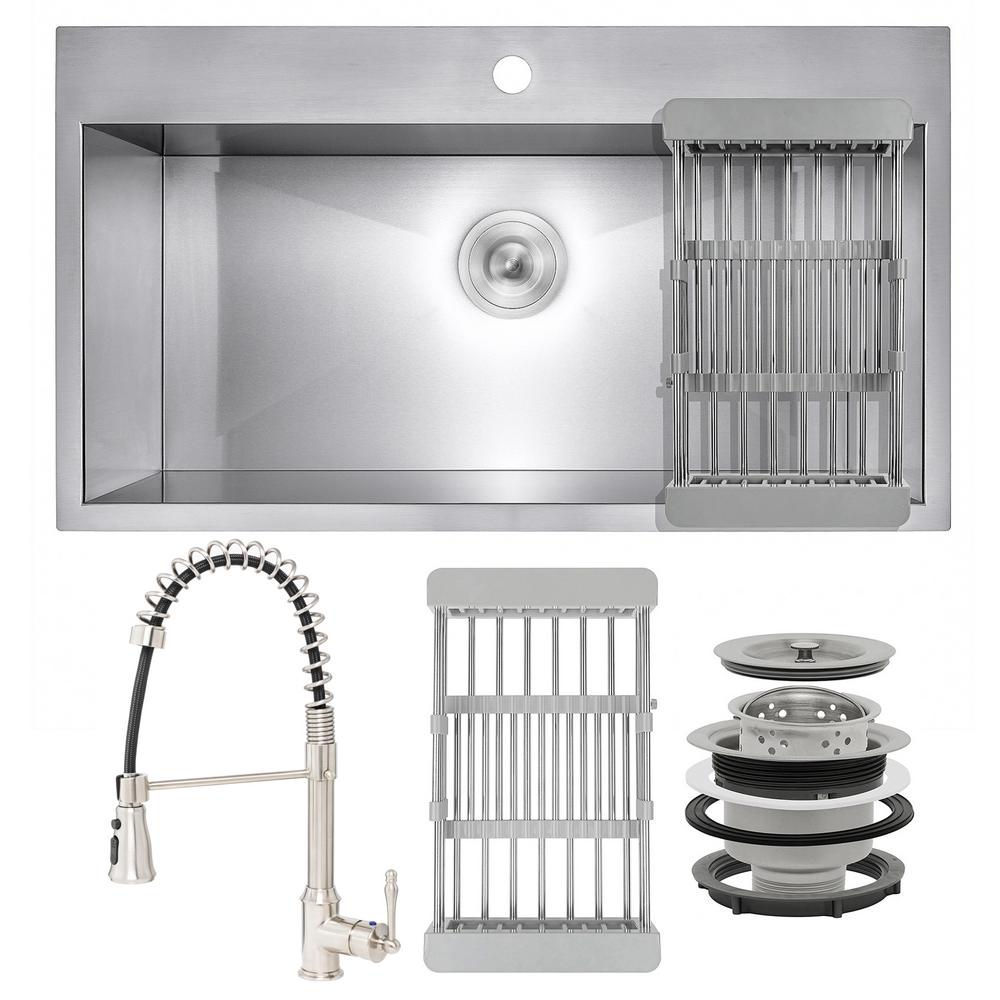 AKDY Handmade AllinOne Dropin Stainless Steel 33 in. x 22 in. 1Hole Single Bowl Kitchen Sink