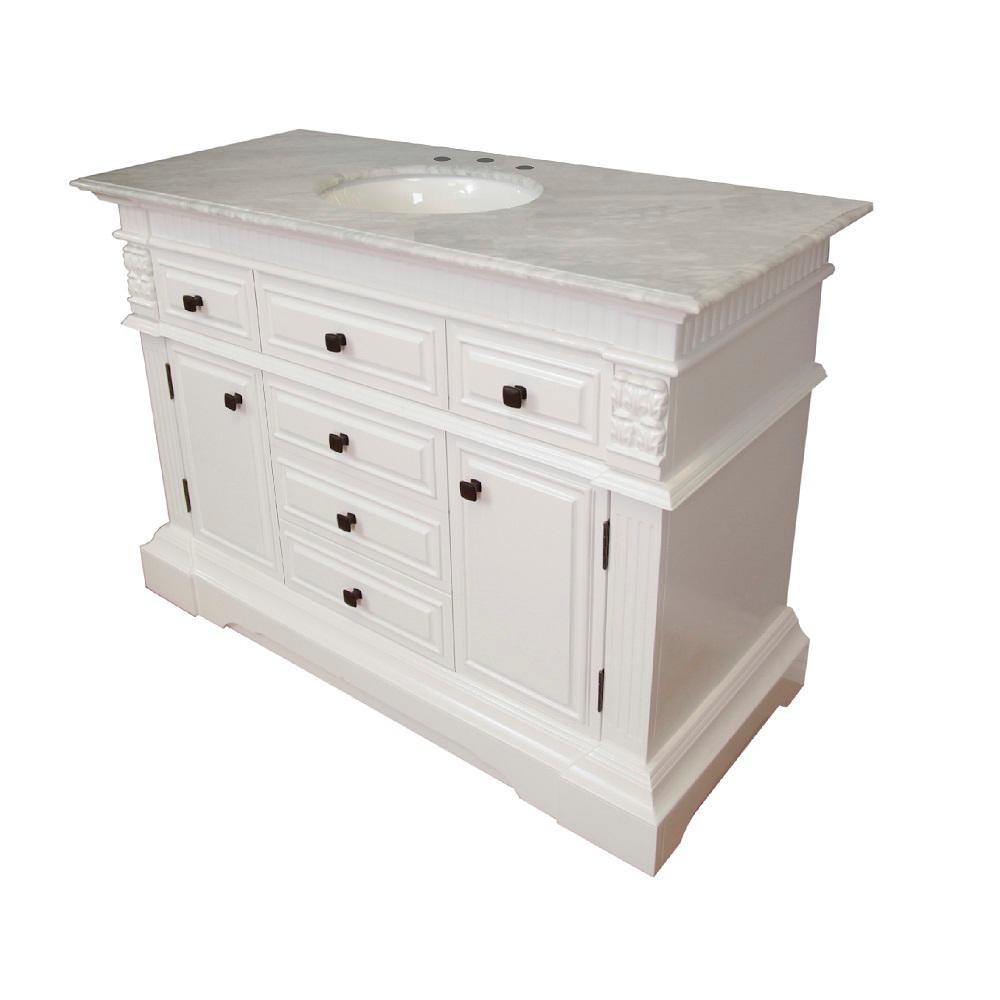 Bellaterra Home Menlo 50 In W X 22 D 36 H Single Vanity Menlo 50 In W X 22 D 36 H Single Vanity White With Marble Top Basin