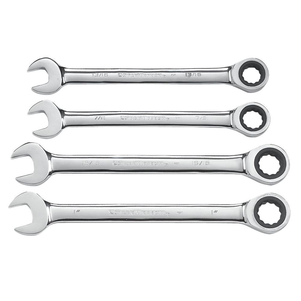 Gearwrench Sae Large Size Ratcheting Wrench Set 4 Piece 9309d The Home Depot