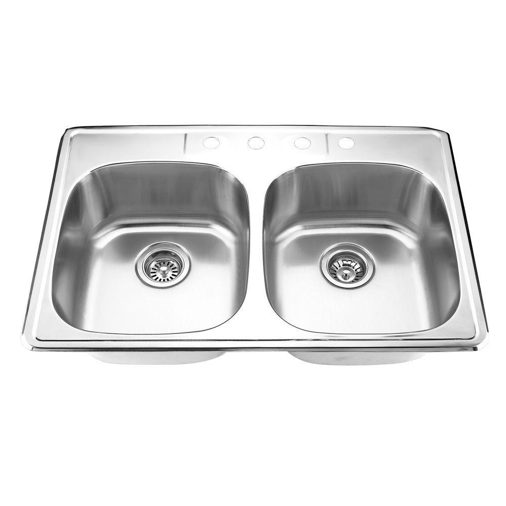 Yosemite Home Decor Drop In Stainless Steel 33 4 Hole Double Yosemite Home Decor Drop In Stainless Steel 33 4 Hole Double Bowl