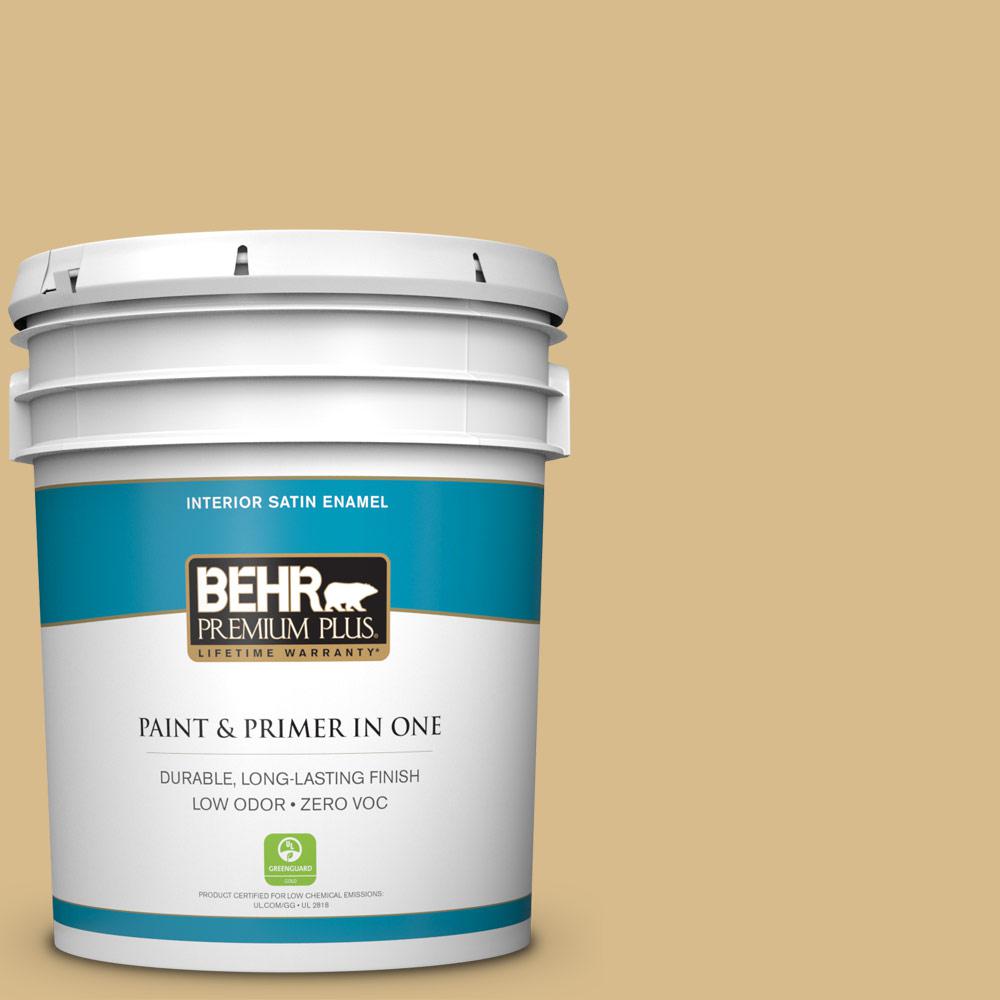 BEHR Premium Plus 5 Gal. #350F-5 Camel Satin Enamel Zero VOC Interior ...