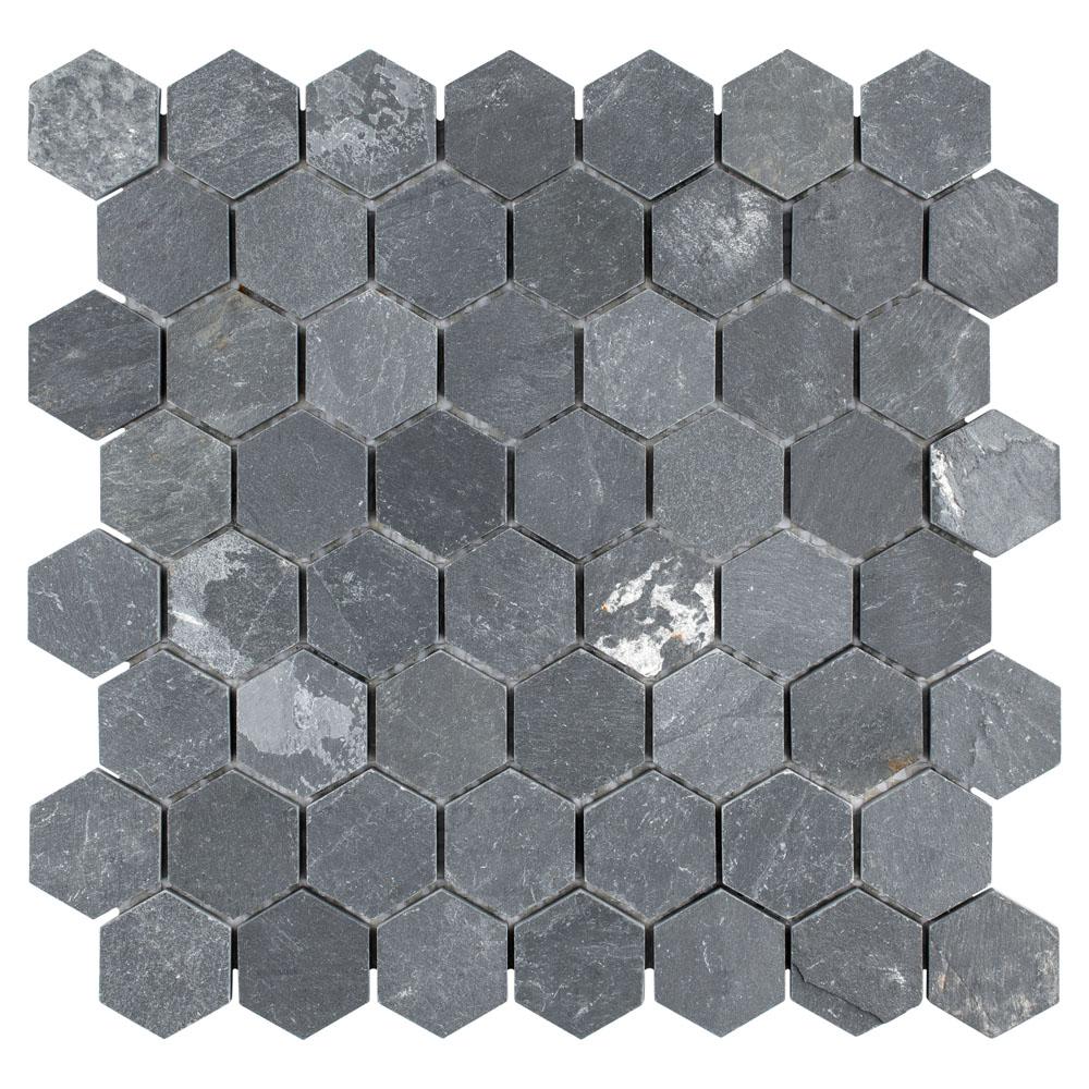 Merola Tile Crag Hexagon Black Slate Mosaic Tile 6 in. x