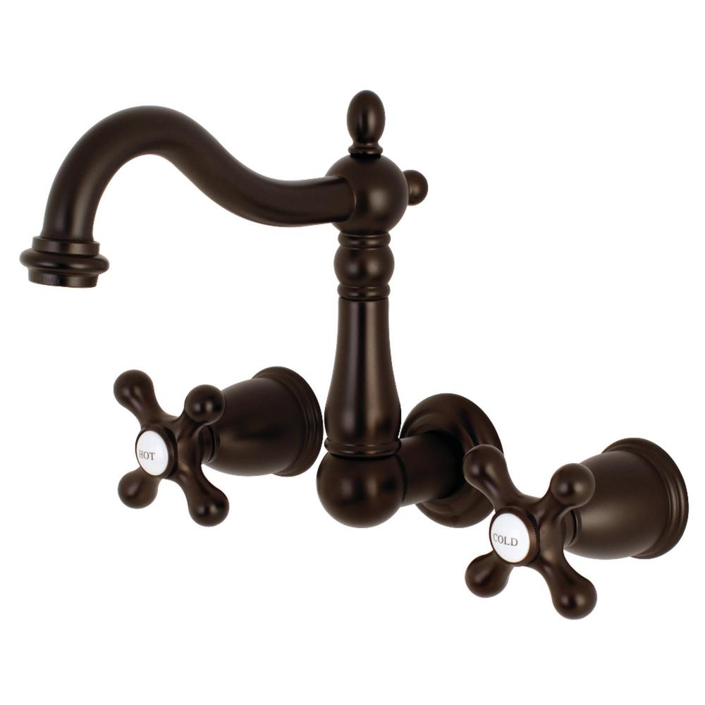 Kingston Brass Heritage 2 Handle Wall Mount Bathroom Faucet In Oil Rubbed Bronze Hks1255ax The 7773