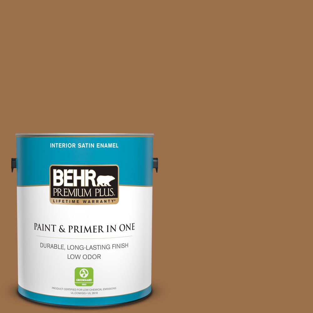 Behr Premium Plus 1 Gal Ppu4 17 Olympic Bronze Satin Enamel Low Odor Interior Paint And Primer In One 730001 The Home Depot