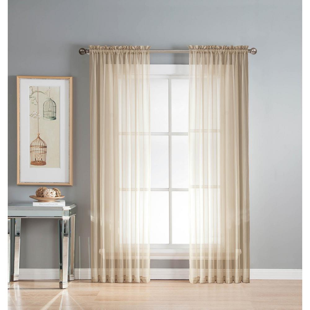 Window Elements Sheer Elegance 84 In L Rod Pocket Curtain L Rod Pocket Curtain Panel Pair Beige Set Of 2
