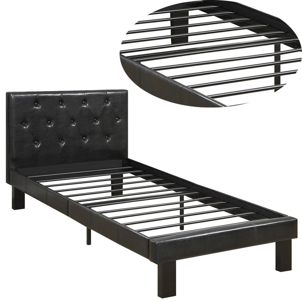 Benjara Black Faux Leather Upholstered Twin Size Bed With Benjara Black Faux Leather Upholstered Twin Size Bed With