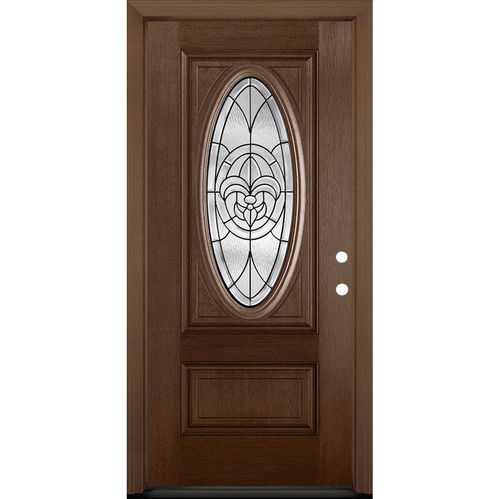 Masonite 36 In X 80 In Providence 3 4 Oval Lite Left Hand Inswing Primed Smooth Fiberglass Prehung Front Door No Brickmold 26083 The Home Depot