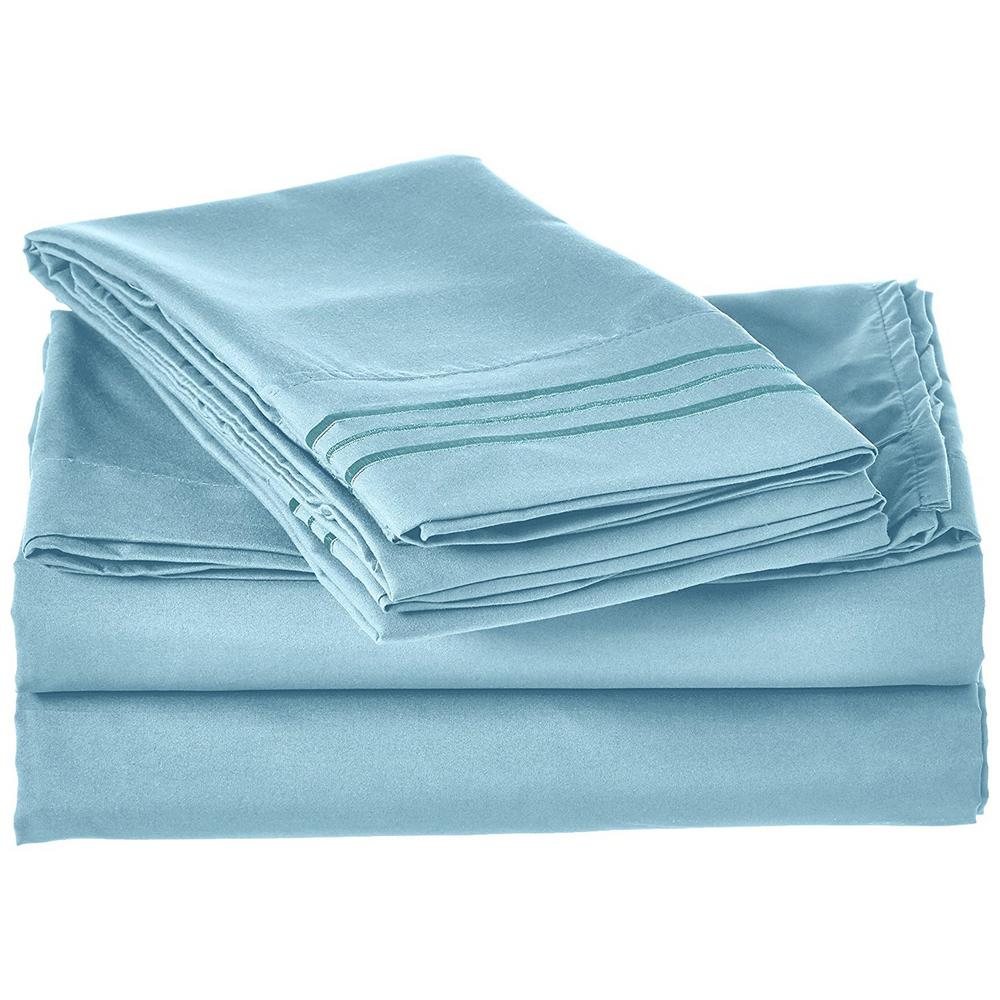 Elegant Comfort 1500 Series 4Piece Aqua Triple Marrow Embroidered