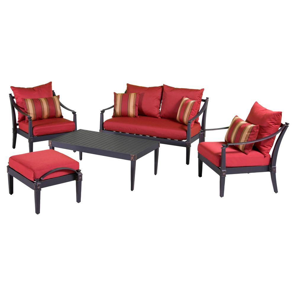 Removeable Slipcover Red Farmhouse Patio Conversation Sets Astoria 5 Piece Patio Seating Set With Cantina Red Cushions