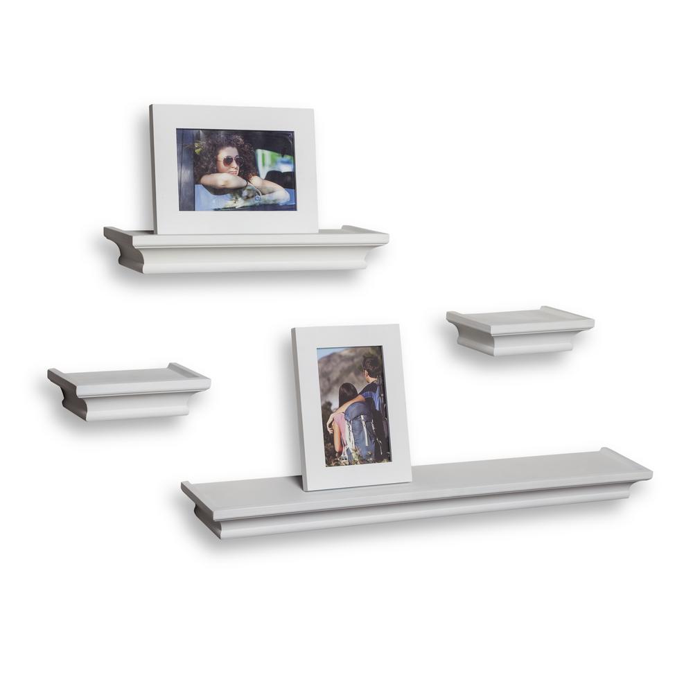 Danya B Contempo 24 In W X 1 5 H White Mdf Cornice Ledge H White Mdf Cornice Ledge Shelves Set Of 4 With 2 Photo Frames