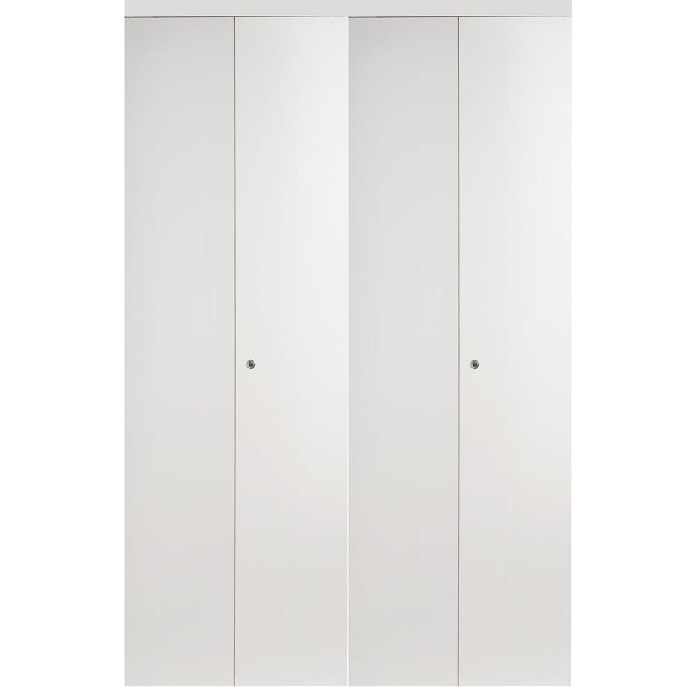 Wonderful white accordion closet doors Impact Plus 96 In X 80 Smooth Flush Solid Core White Mdf Interior Closet Bi Fold Door With Matching Trim Bfw344 9680m The Home Depot