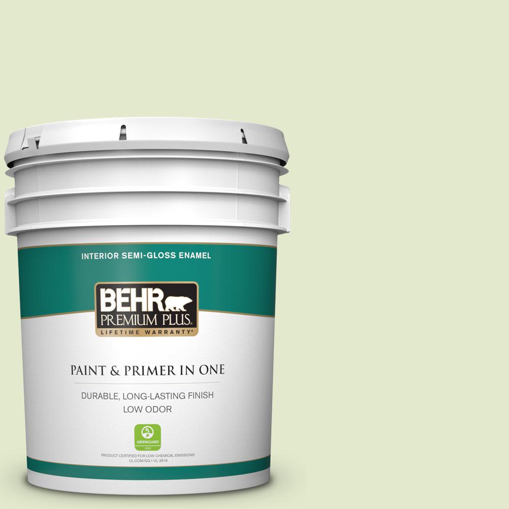 Behr Premium Plus 5 Gal P370 2 Praying Mantis Semi Gloss Enamel P370 2 Praying Mantis Semi Gloss Enamel Low Odor Interior Paint And Primer In One