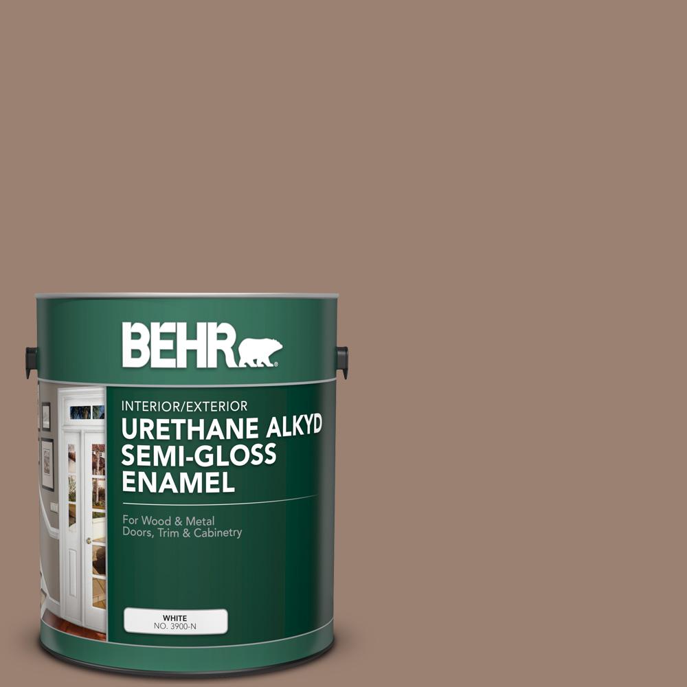 Behr 1 Gal Ae 4 Pecan Brown Urethane Alkyd Semi Gloss Enamel Interior Exterior Paint 393001 The Home Depot