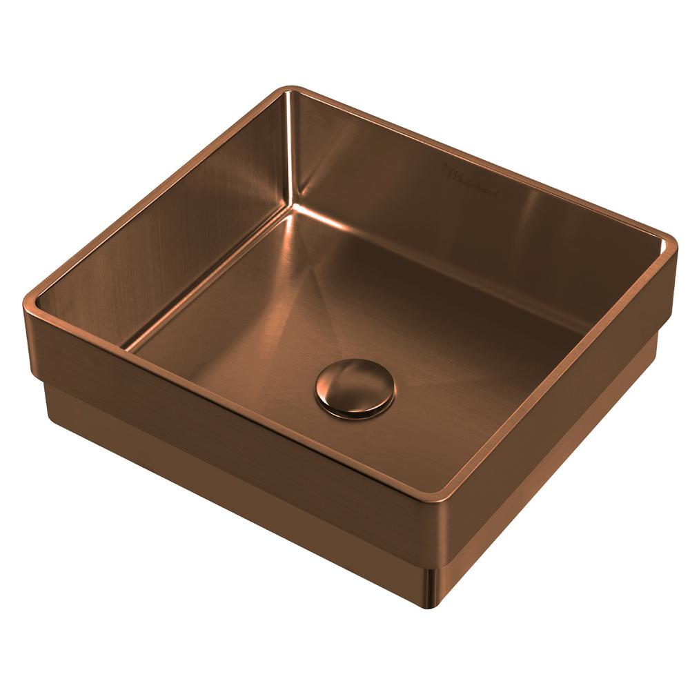 Whitehaus Collection Noah Plus 15 3 4 In Semi Recessed Drop In Bathroom Sink In Copper With Matching Center Drain