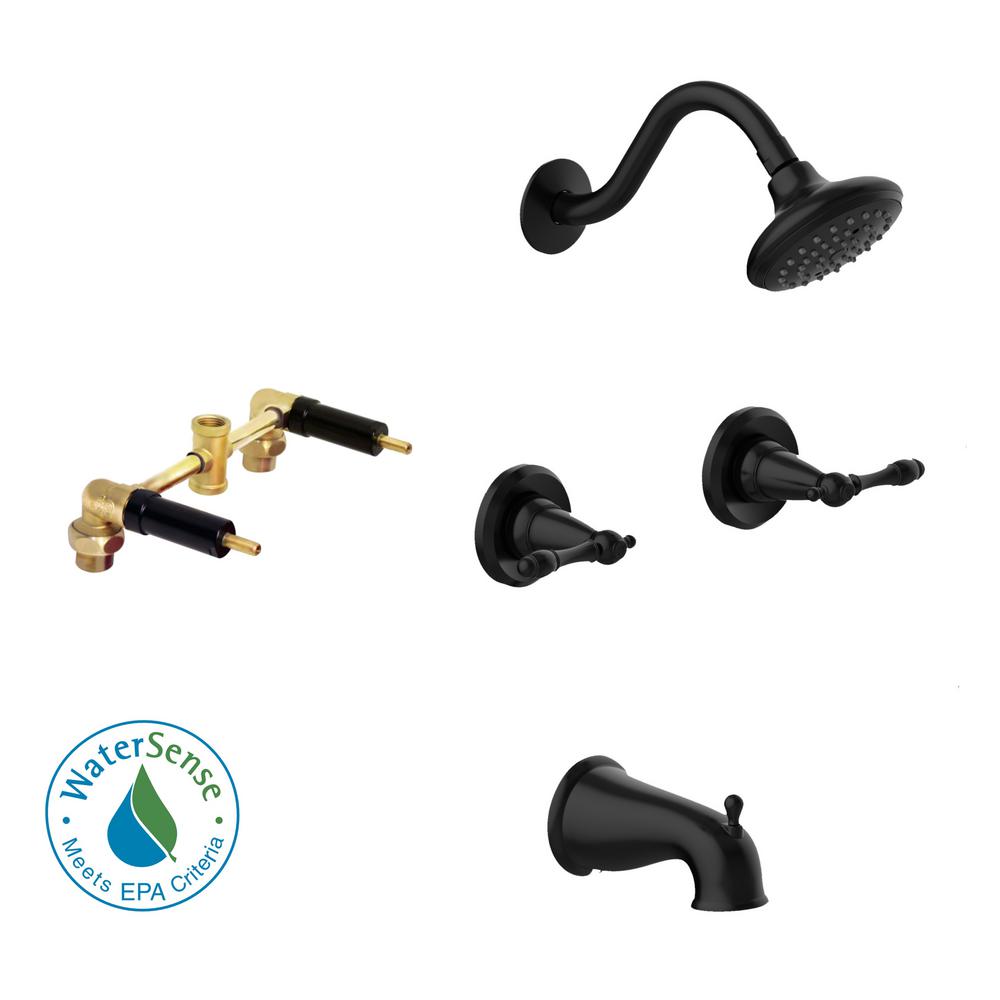 Design House Oakmont 2-Handle 1-Spray Tub and Shower Faucet in Matte Black (Valve Included)