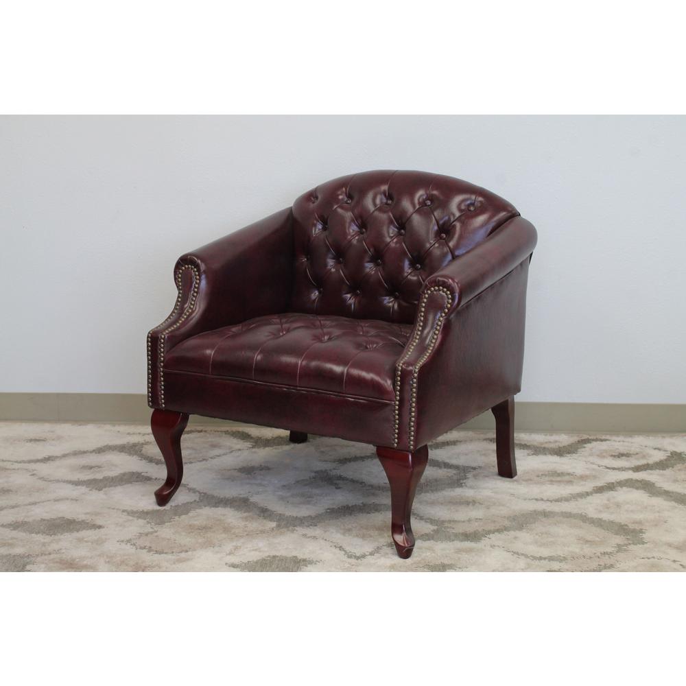 Boss Office Traditional Club Chair Burgundy Vinyl Mahogany Button Tufted Brass Nail Heads Br99801 By The Home Depot