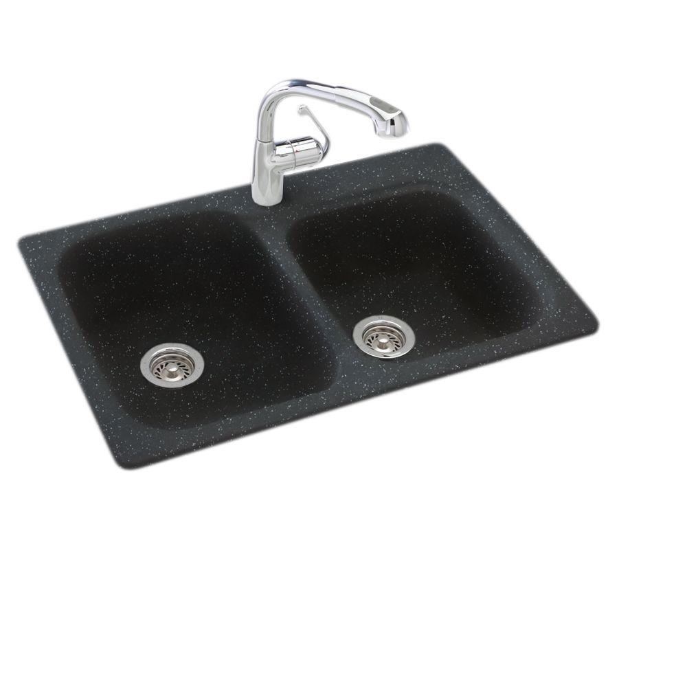 Swan Drop In Undermount Solid Surface 33 In 1 Hole 55 45 Double Bowl Kitchen Sink In Black Galaxy
