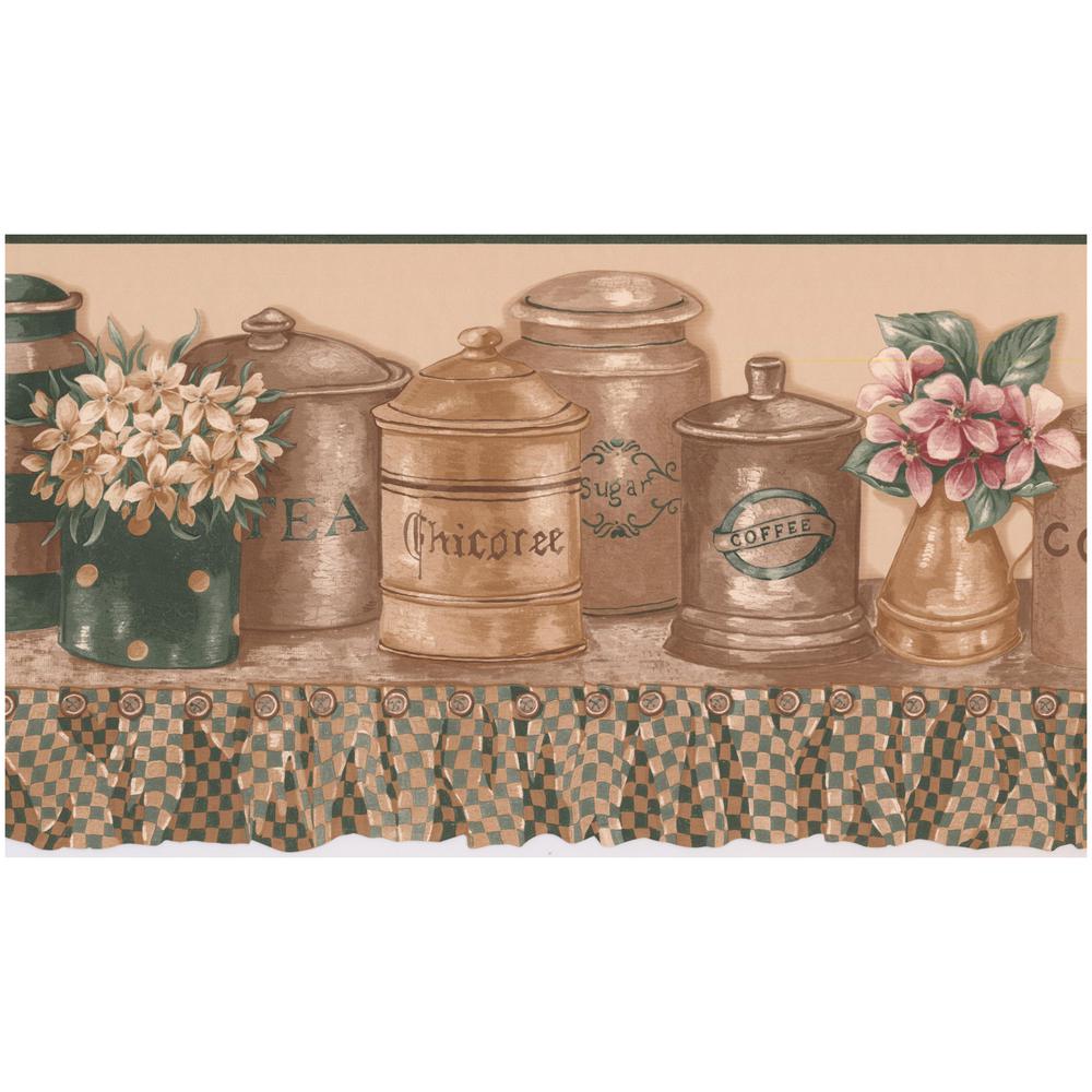 Coffee Tea Sugar Cookie Cookie Jars On Shelf Kitchen Prepasted Wallpaper Border