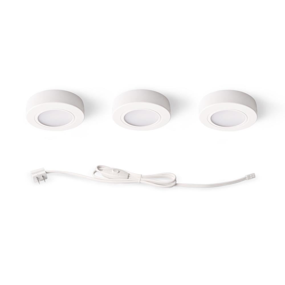 3-Light Plug-In LED White Puck Light Kit