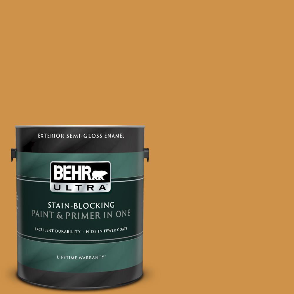 Behr Ultra 1 Gal M260 6 Sweet Mustard Semi Gloss Enamel Exterior Paint And Primer In One 585301 The Home Depot