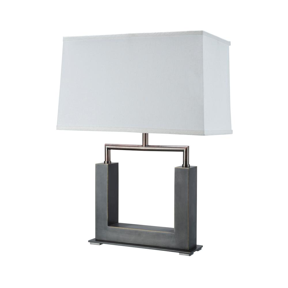 Aspen Creative Corporation 22 1 2 In Matte Brushed Nickel Metal Matte Brushed Nickel Metal Table Lamp With Rectangle Hardback Shaped Shade In Off White