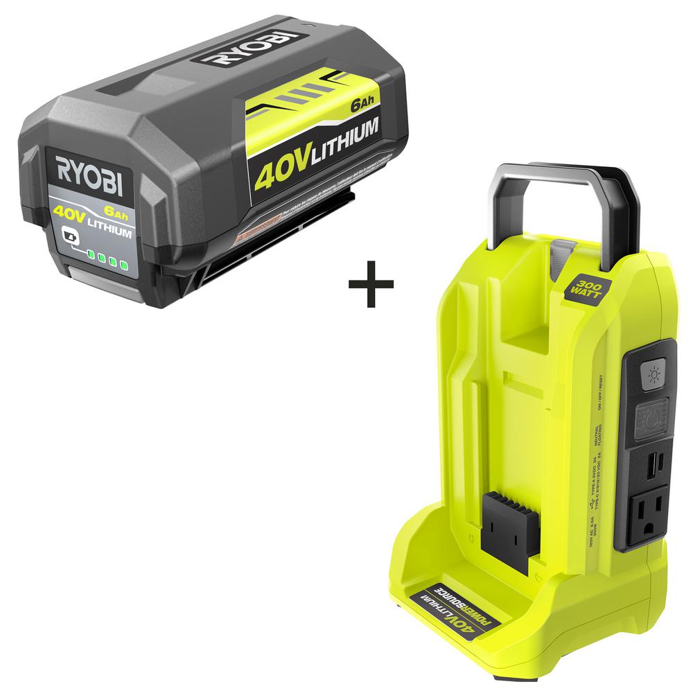 RYOBI 300Watt Button Start Powered Inverter for 40Volt Battery with 6