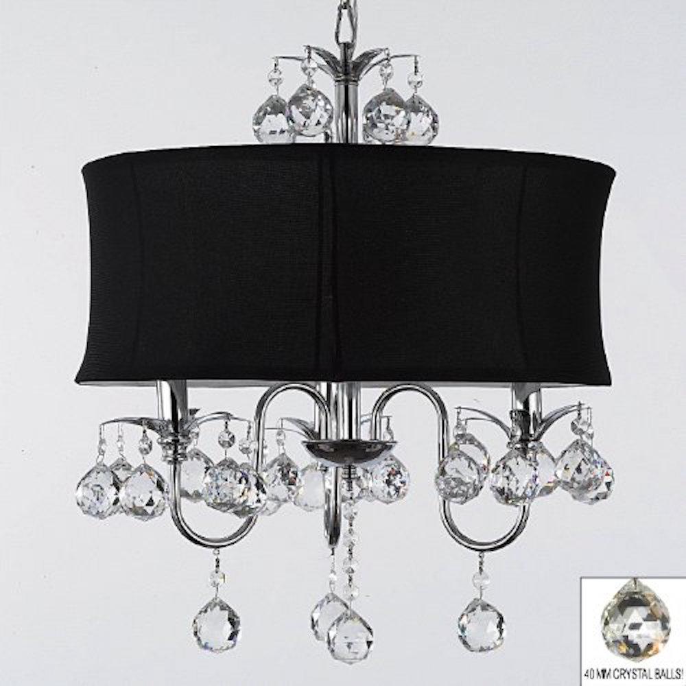 Contemporary 3 Light Chrome Chandelier With Black Shade And Crystal Contemporary 3 Light Chrome Chandelier With Black Shade And Crystal