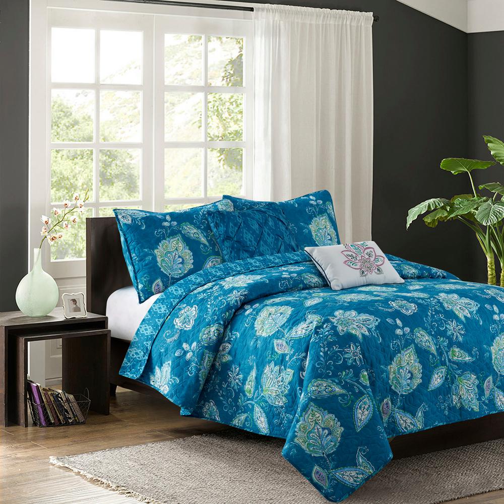 Jaipur Teal 5 Piece King Quilt Set Rz350130074 The Home Depot