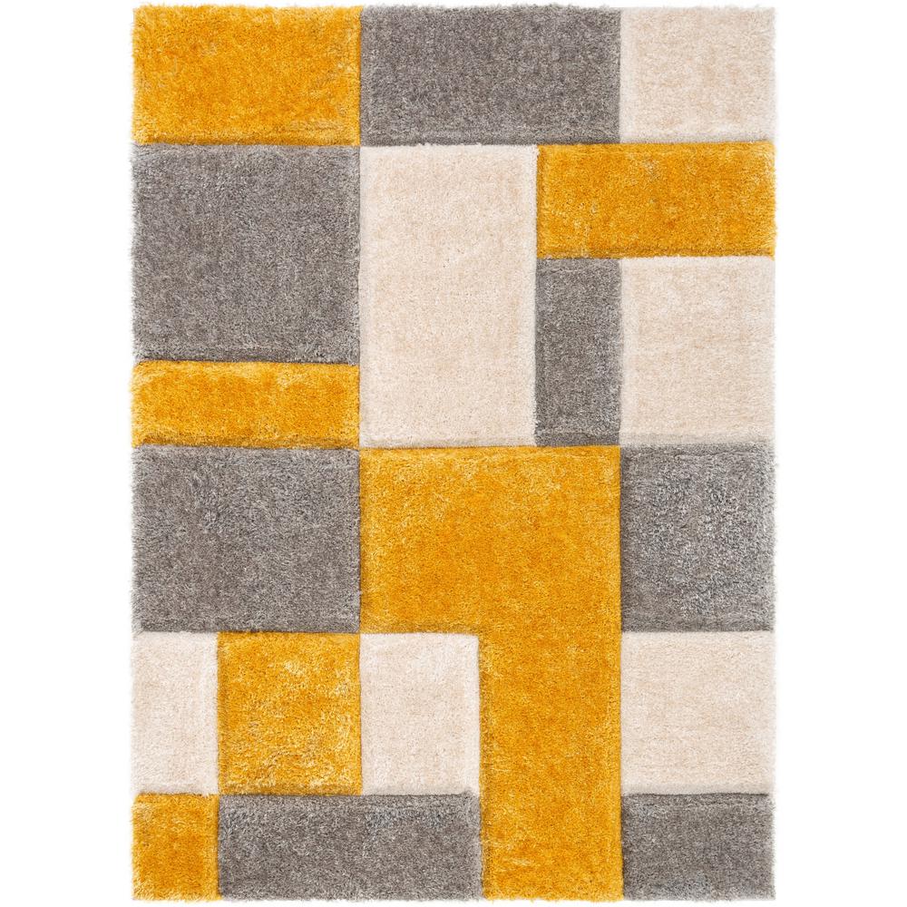 Well Woven San Francisco Escondido Yellow Modern Geometric Squares 5 Ft 3 In X 7 3d Carved Area Rug
