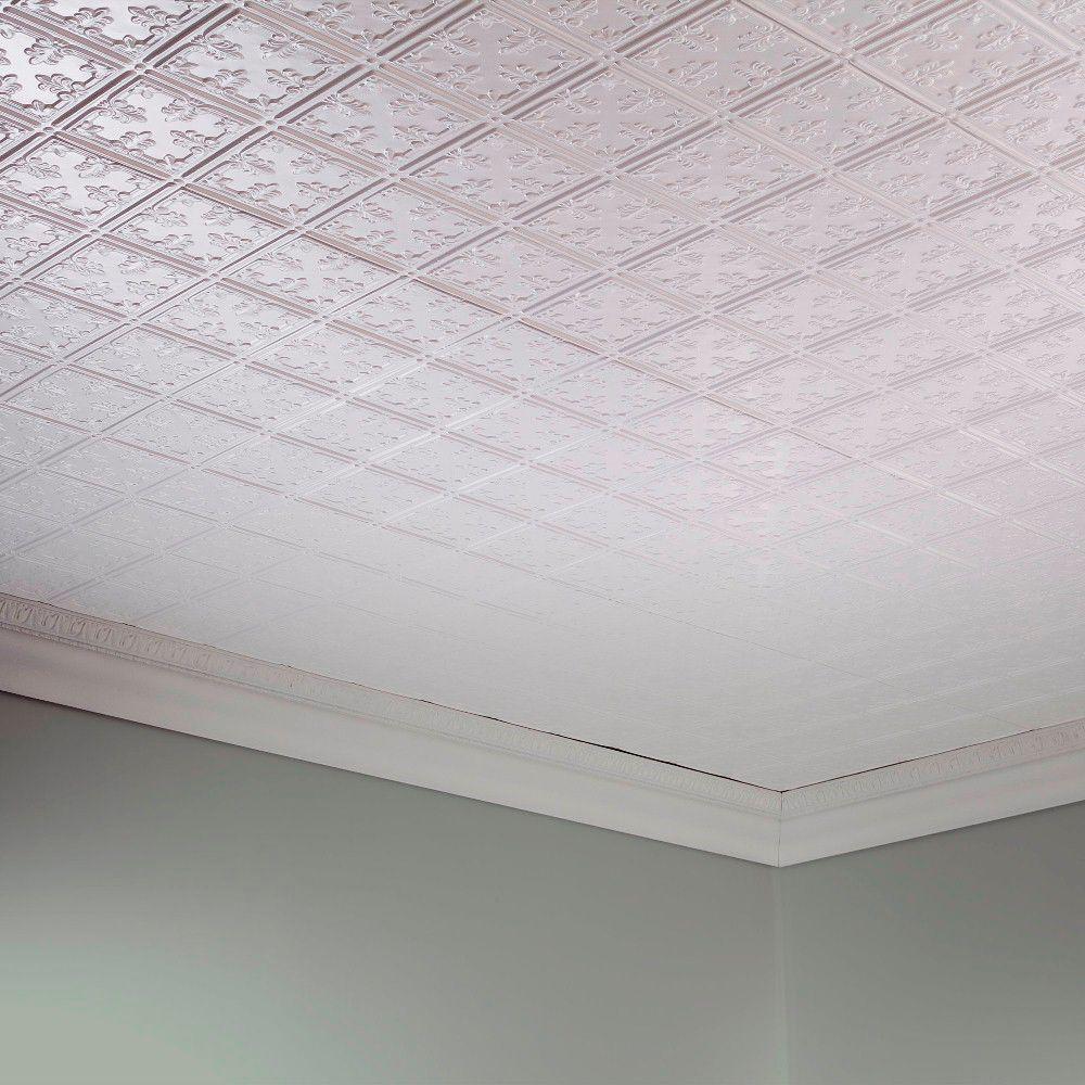 Fasade Traditional Style 10 Pvc 2 Ft X 4 Ft Vinyl Glue Up Pvc Ceiling Tile In Gloss White