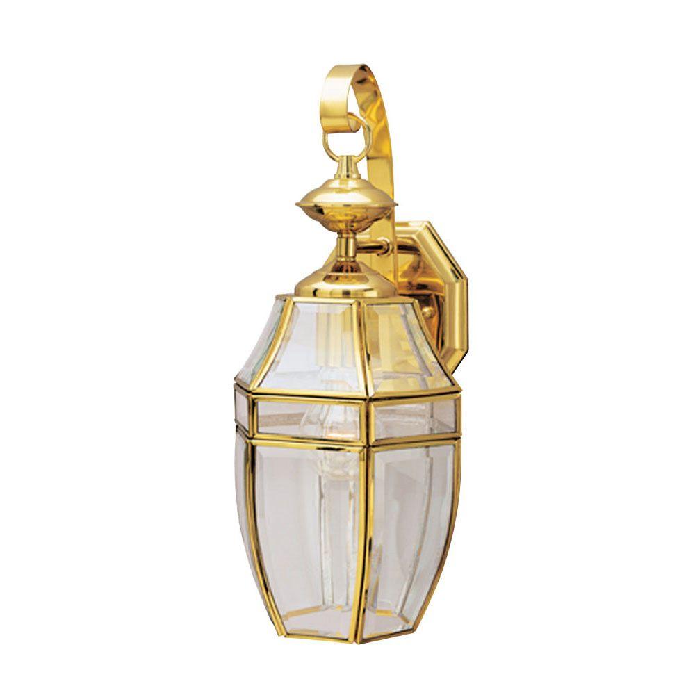 Westinghouse Brass Gold Outdoor Wall Mounted Lighting 1 Light Polished Brass On Solid Steel Exterior Wall Lantern With Clear Curved Beveled