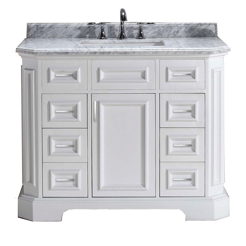 bristol 42 in. vanity in white with marble vanity top in carrara white