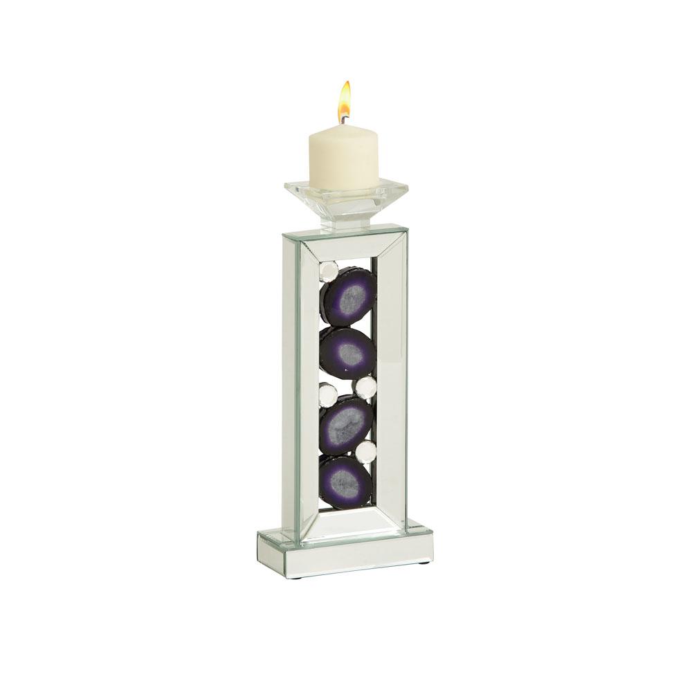 16 In Purple Polystone And Clear Glasirror Rectangular Candle Holder