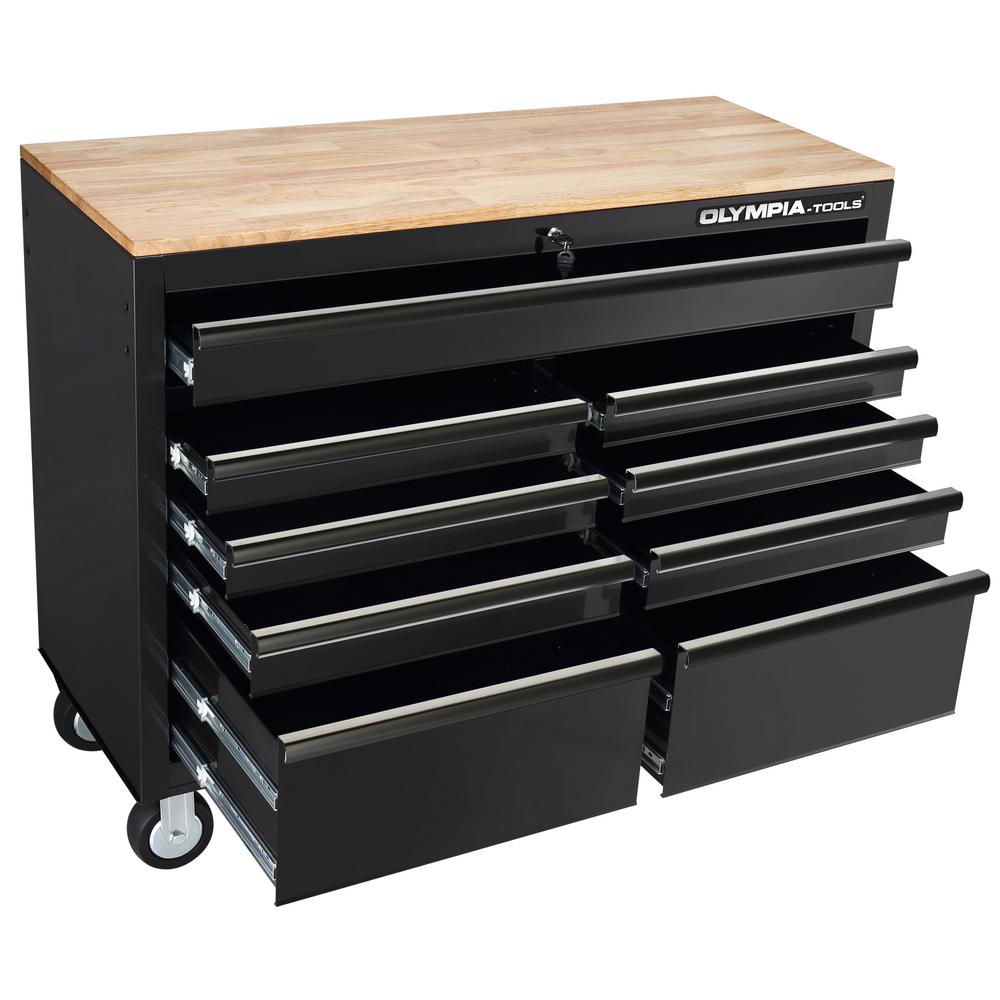 Olympia 46 In 9 Drawer Mobile Workbench With Solid Wood Top And