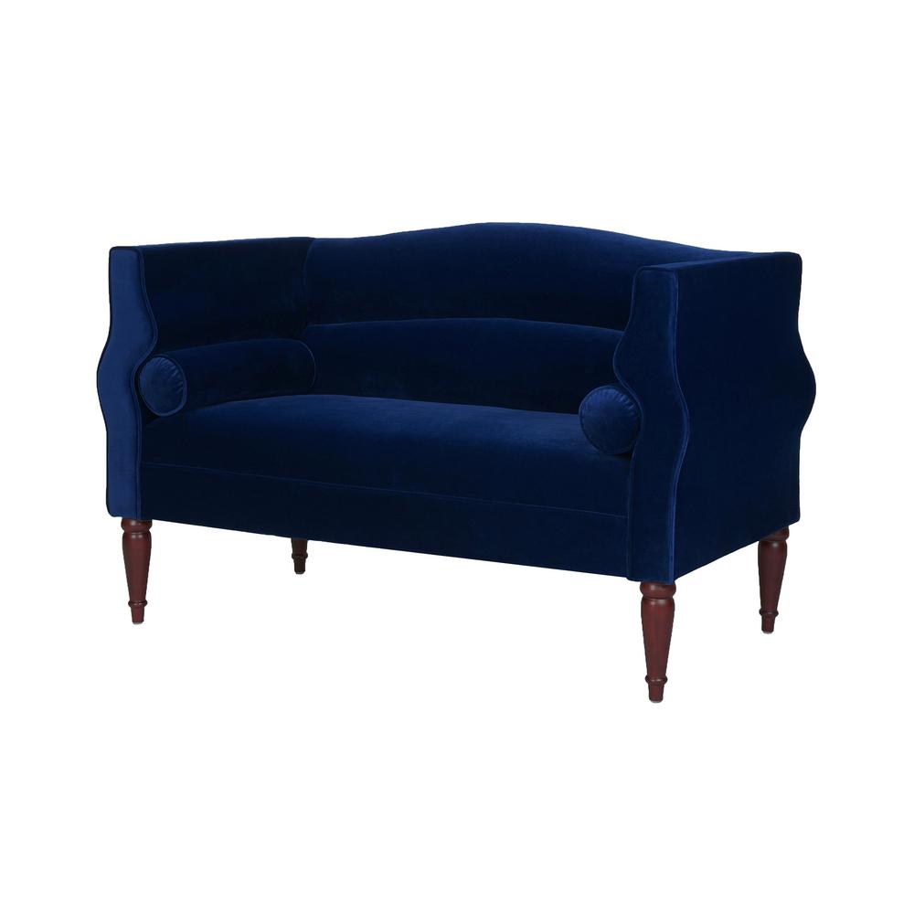 Jennifer Taylor Home Joanna Camelback Settee With Bolsters Navy Blue Velvet 61000 859 The Home Depot