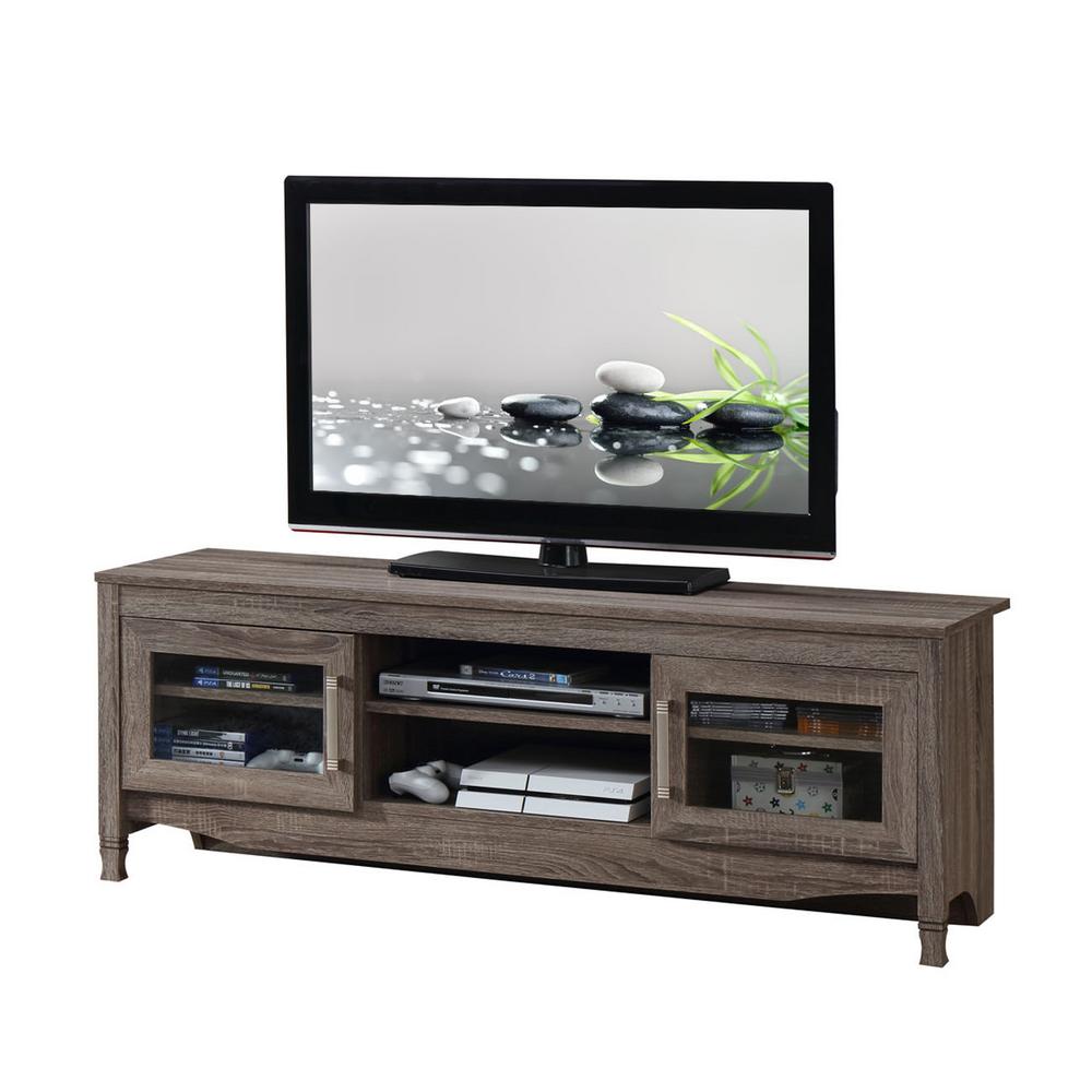 Techni Mobili Gray Driftwood With Shelving And Storage Cabinet Tv