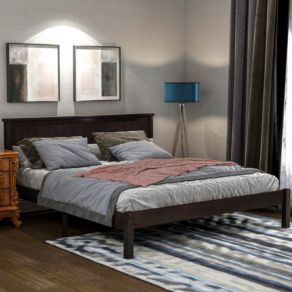 Harper And Bright Designs Espresso Queen Seeley Platform Bed With Headboard Wf191884aap The Home Depot