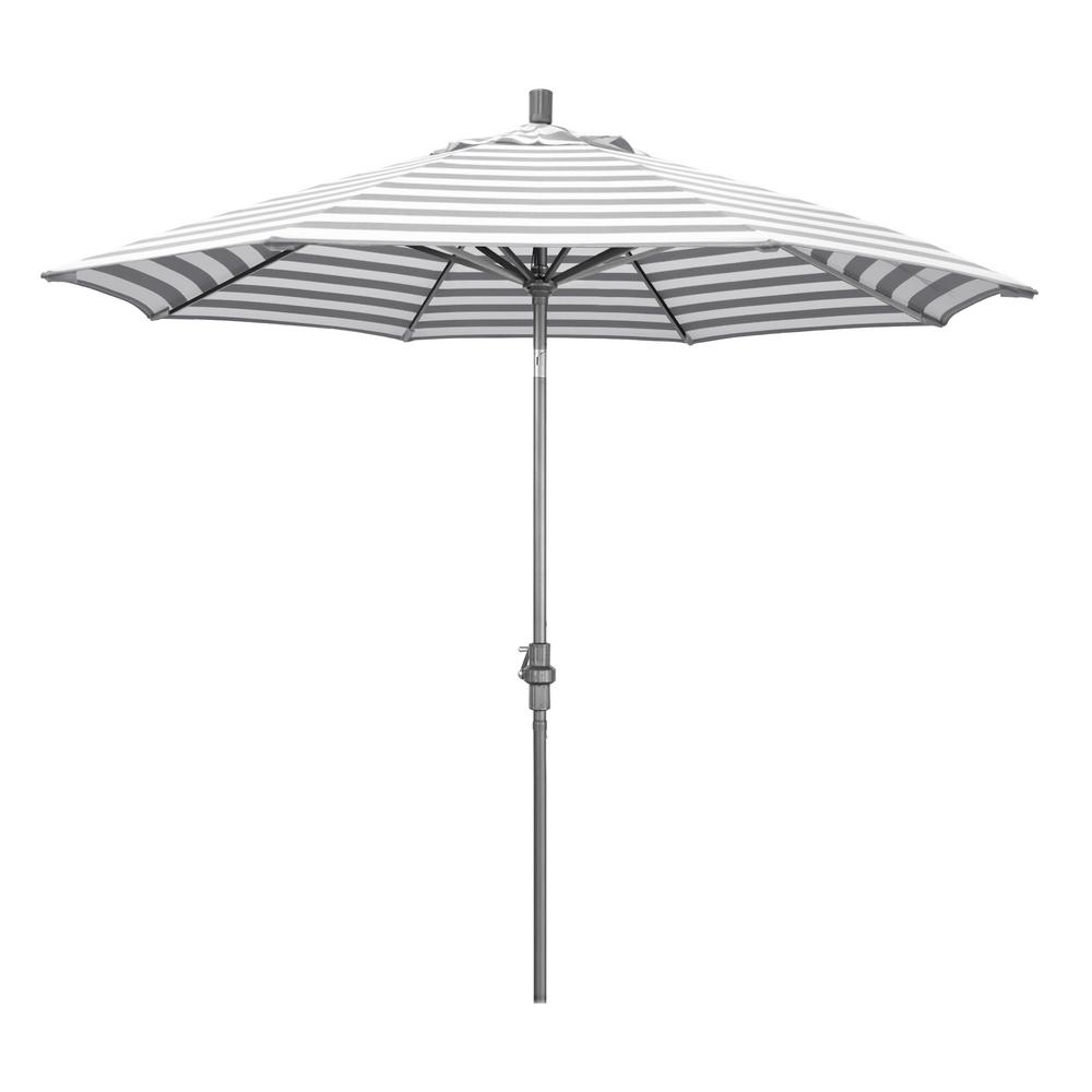 California Umbrella 9 Ft Hammertone Grey Aluminum Market Patio Umbrella With Collar Tilt Crank Lift In Gray White Cabana Stripe Olefin Gscu908010 F95 The Home Depot