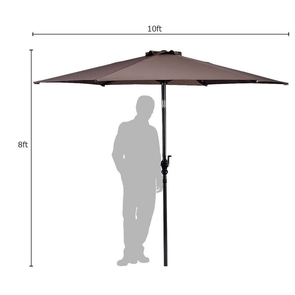 Costway 10 Ft Steel Market 6 Ribs Tilt With Crank Outdoor Garden Patio Umbrella In Tan Op2807tn The Home Depot