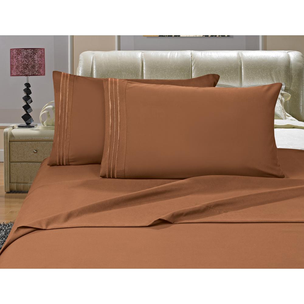 Elegant Comfort 1500 Series 4 Piece Bronze Triple Marrow Embroidered Elegant Comfort 1500 Series 4 Piece Bronze Triple Marrow Embroidered Pillowcases Microfiber King Size Light