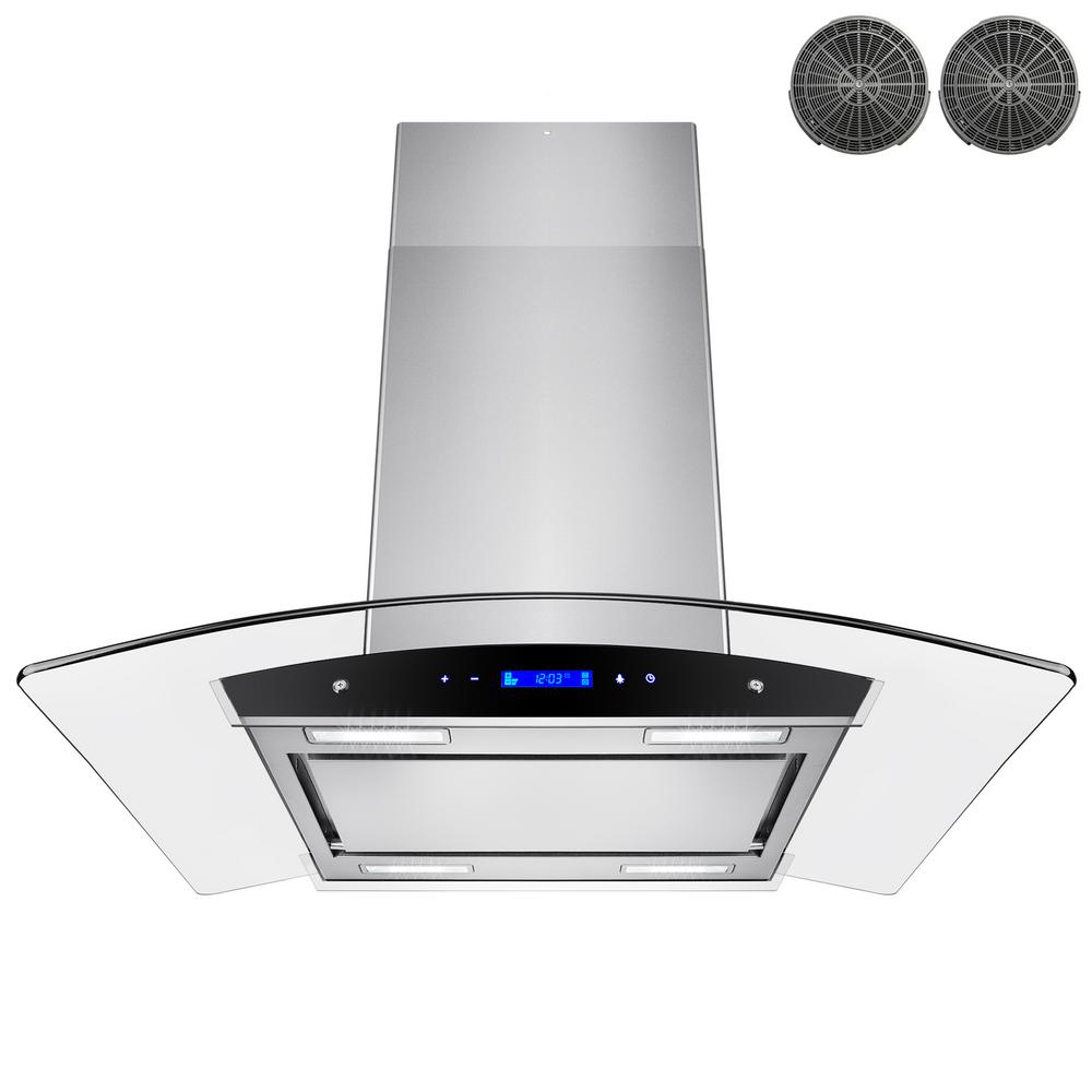 AKDY 36 in. Convertible Kitchen Island Mount Range Hood in Stainless Steel with Tempered Glass