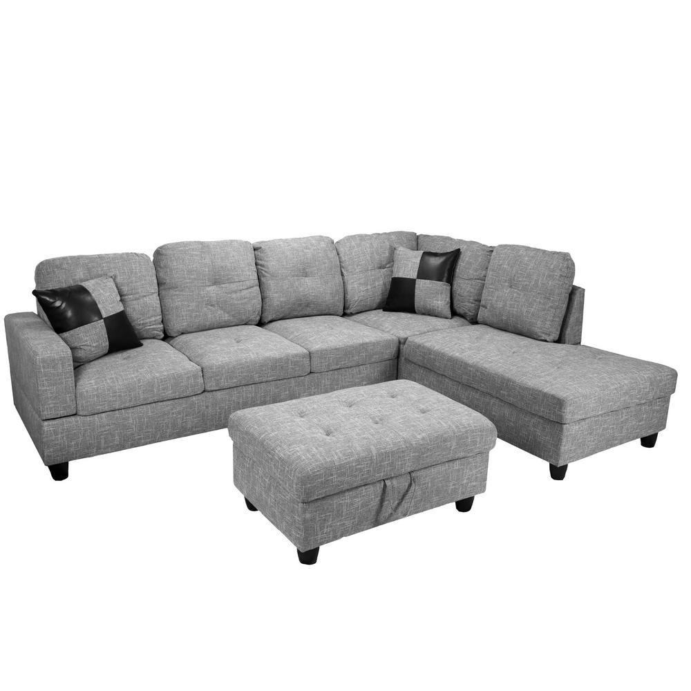 Gray Right Chaise Sectional with Storage Ottoman-SH118B - The Home Depot