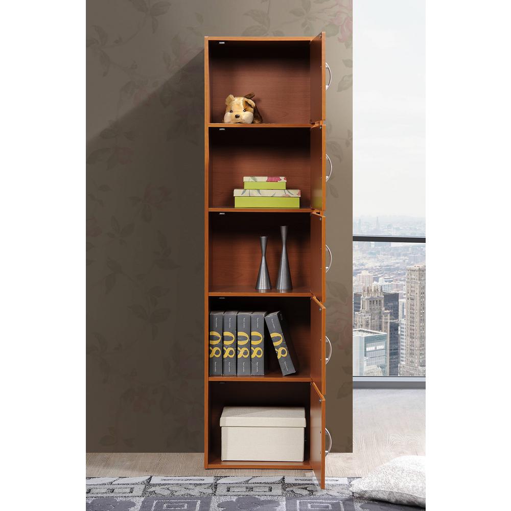 Hodedah 5 Shelf 59 In H Cherry Bookcase With Doors Hid5 Cherry