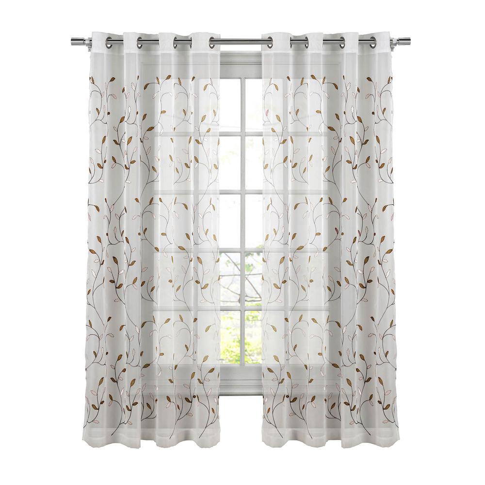 Window Elements Sheer Wavy Leaves Embroidered Sheer Chocolate