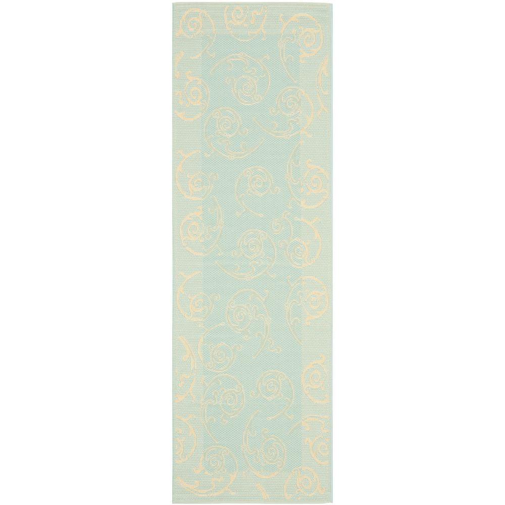Safavieh Courtyard Aqua Cream 2 Ft X 7 Indoor Outdoor Runner Safavieh Courtyard Aqua Cream 2 Ft X 7 Indoor Outdoor Runner