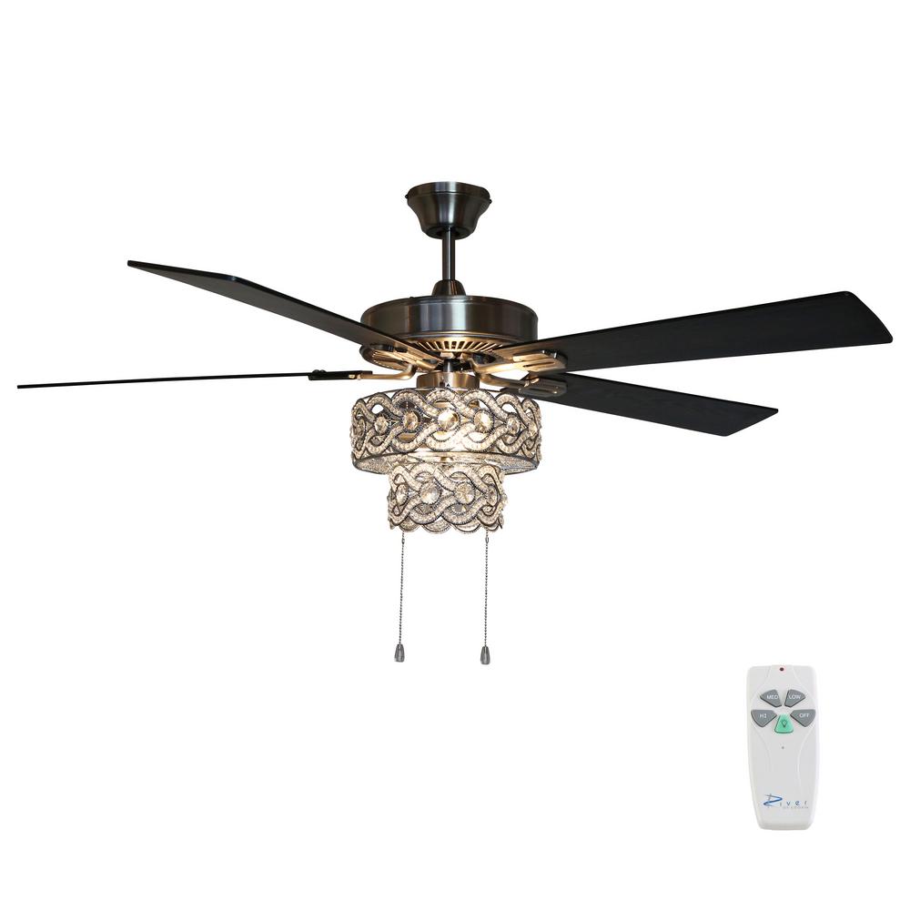 River Of Goods 52 In Satin Nickel Demi Braid Enlaced Crystal Ceiling Fan With Light