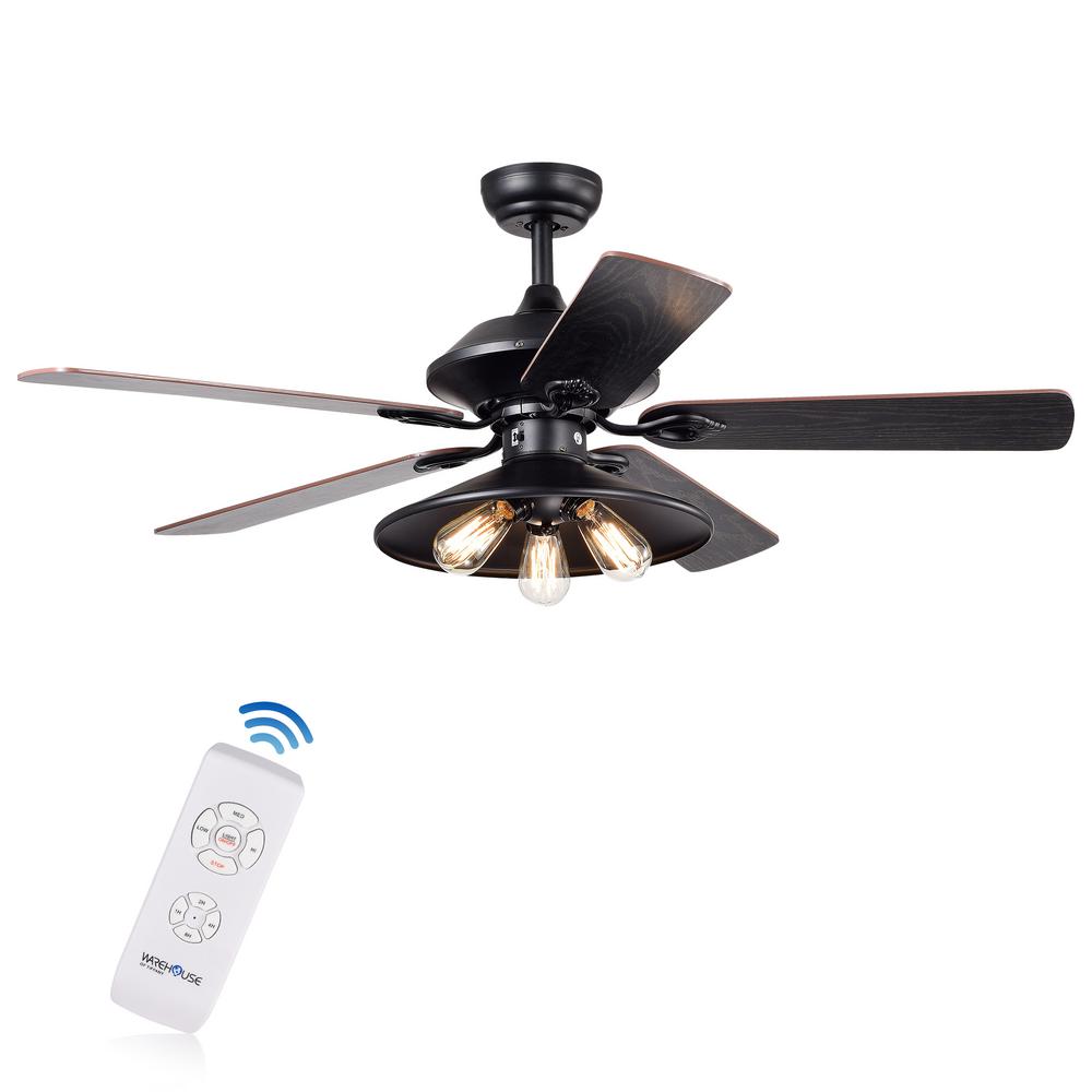 Warehouse Of Tiffany Upille 52 In Matte Black Remote Controlled Ceiling Fan With Light Kit