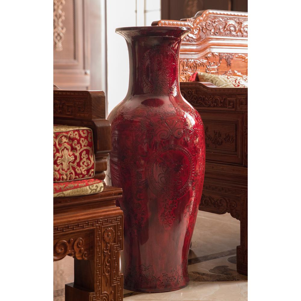 Uniquewise Designer 36 In Red Ceramic Large Trumpet Floor Vase