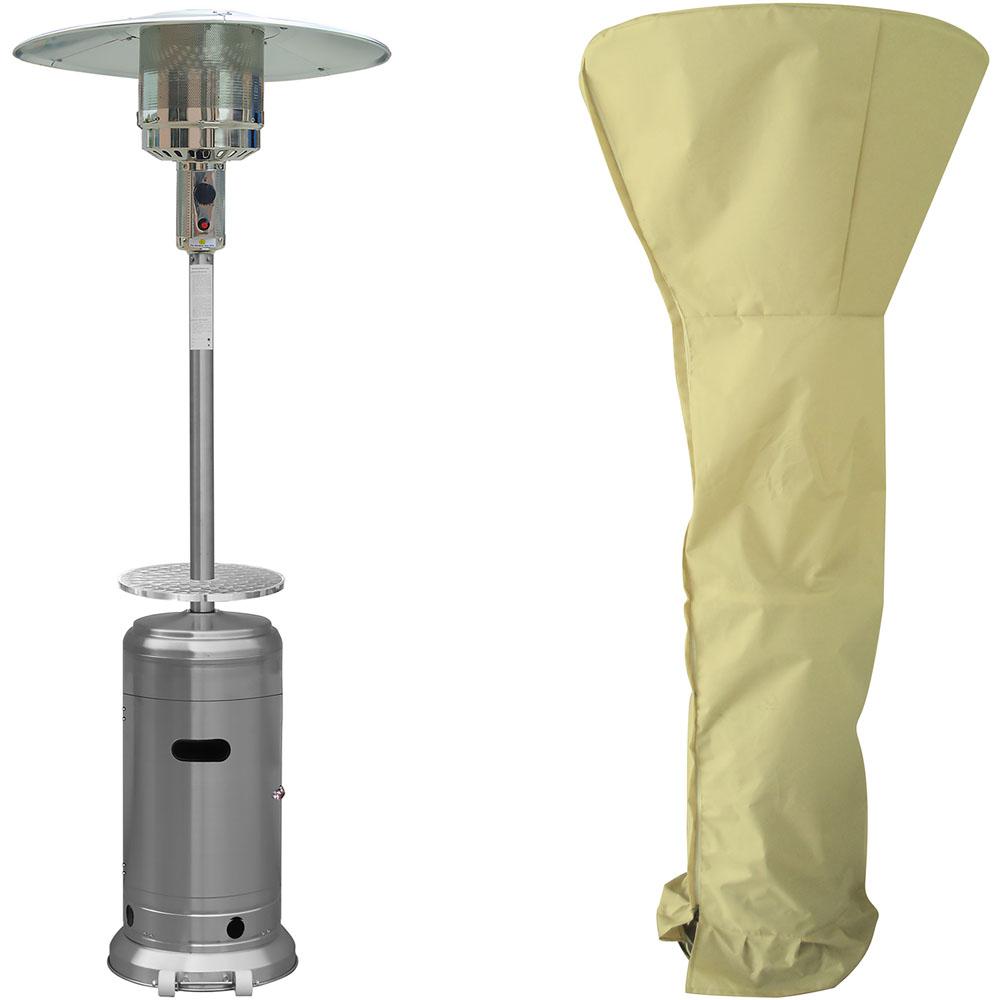 Hanover Patio Heaters Outdoor Heating The Home Depot 7 Ft 41 000 Btu Stainless Steel Umbrella Propane Patio Heater