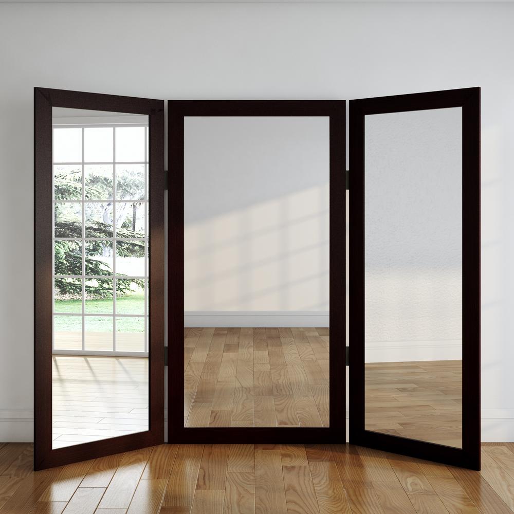 Tri Fold Floor Mirrors Revolutionhr Full Body Dark Walnut Trifold Dressing Mirror Bm6trifold The Home